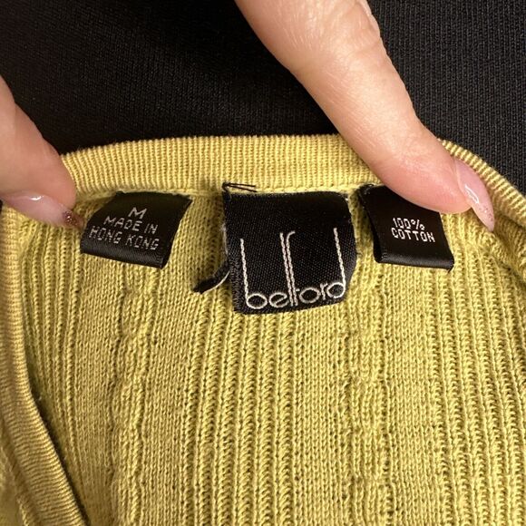 Vintage Belford Womans Yelllow Cable Knit Cardigan Sweater Medium Cotton Classic - Picture 7 of 8